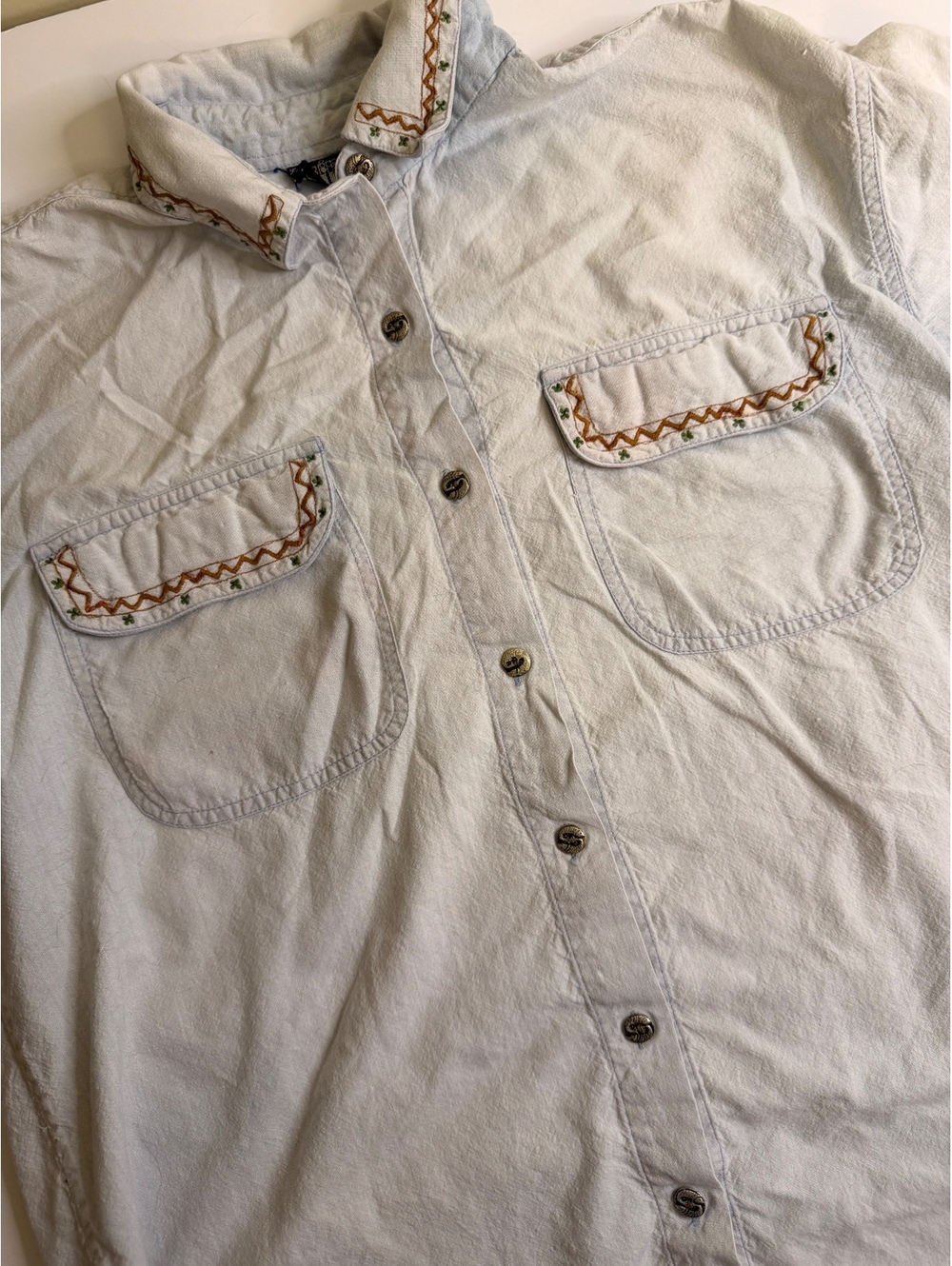 Vintage Triples Light Blue Cotton Western Shirt Fish Buttons M